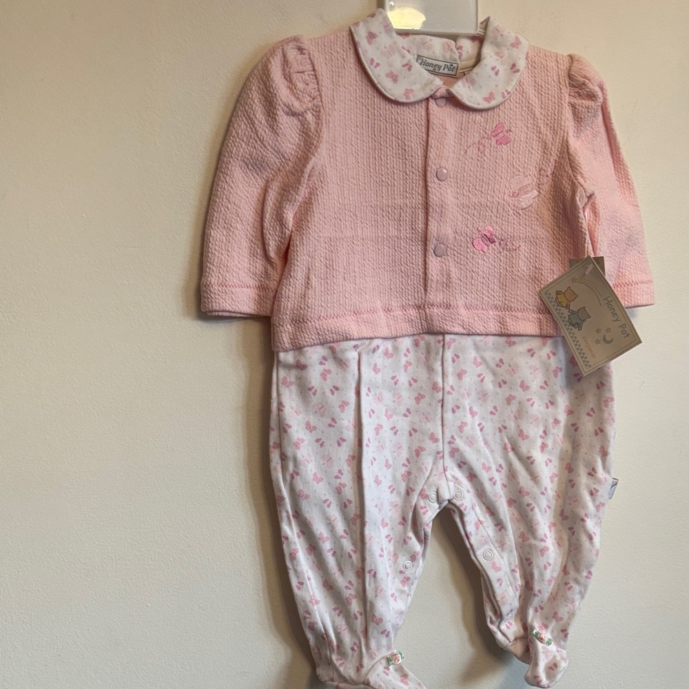 Vintage Honey Pot Pink and White Kids One Piece
